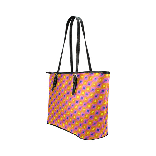 Vibrant Retro Diamond Pattern Leather Tote Bag/Small (Model 1651)