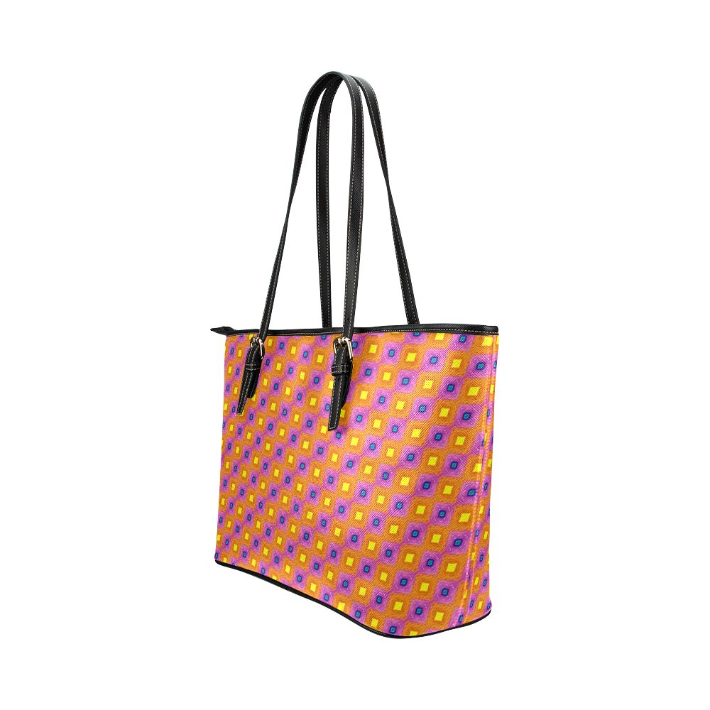 Vibrant Retro Diamond Pattern Leather Tote Bag/Large (Model 1651)
