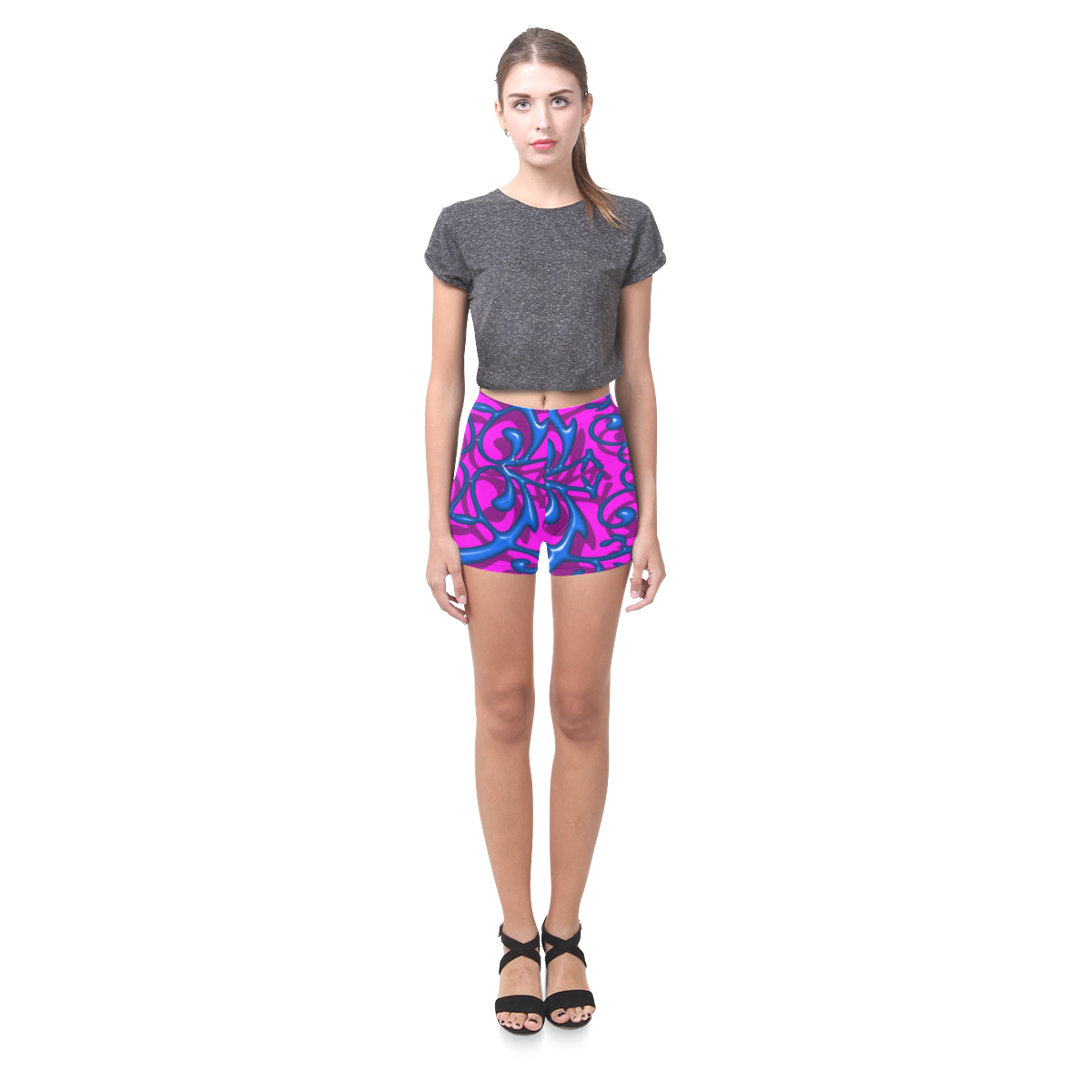 Skinny short,purple,blue,pattern Briseis Skinny Shorts (Model L04)