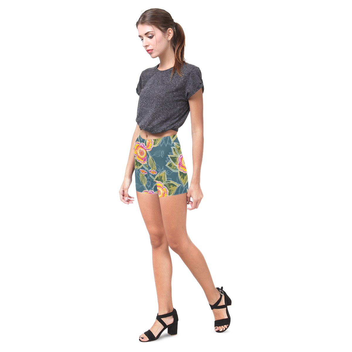Floral Fantsy Pattern Briseis Skinny Shorts (Model L04)