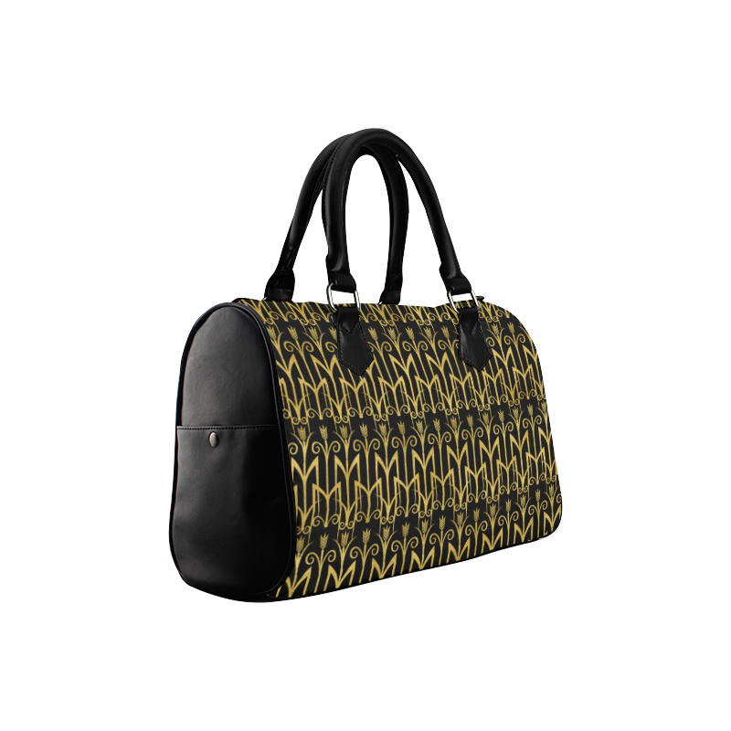 Beautiful BlackAnd Gold Art Deco Pattern Boston Handbag (Model 1621)