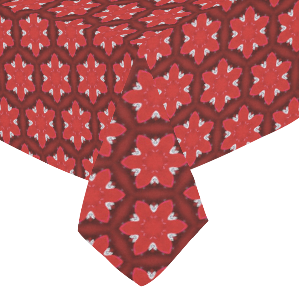 Red Passion Floral Pattern Cotton Linen Tablecloth 52"x 70"