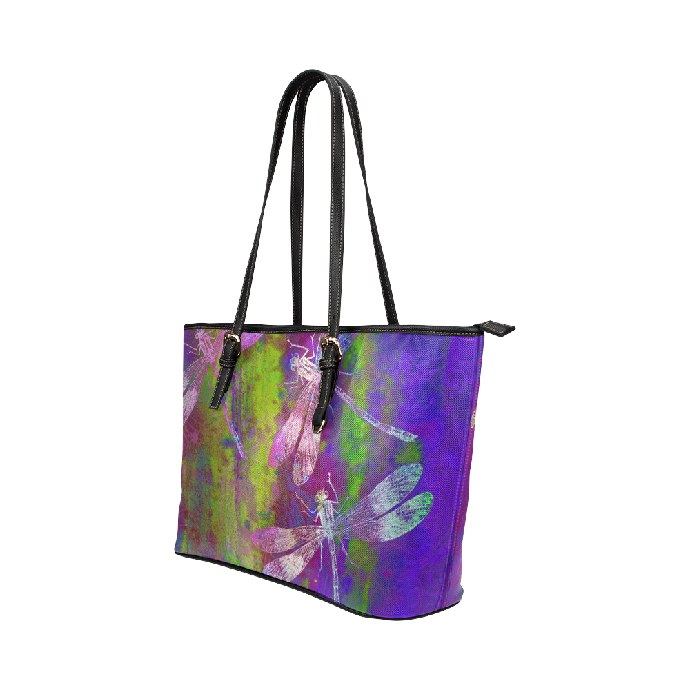 A Dragonflies QY Leather Tote Bag/Large (Model 1651)