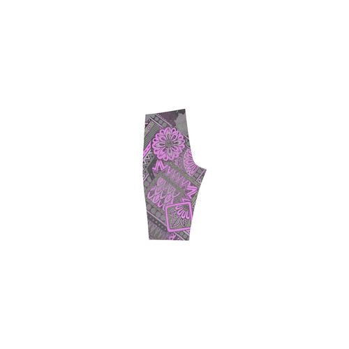 Pink Floral Modern Geometric Grunge Hestia Cropped Leggings (Model L03)