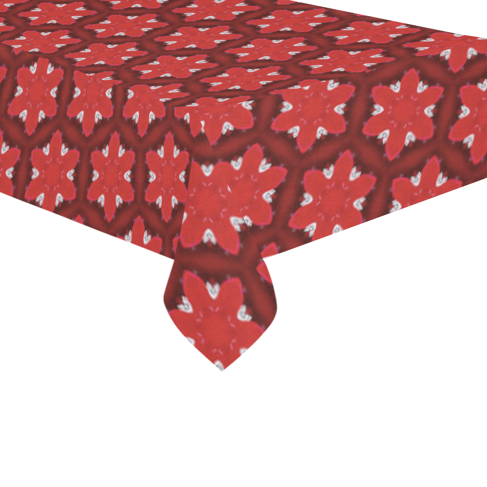 Red Passion Floral Pattern Cotton Linen Tablecloth 60"x120"