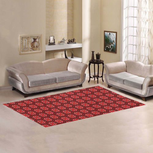 Red Passion Floral Pattern Area Rug 7'x3'3''