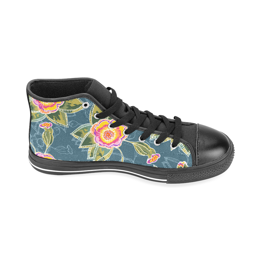 Floral Fantsy Pattern Men’s Classic High Top Canvas Shoes /Large Size (Model 017)