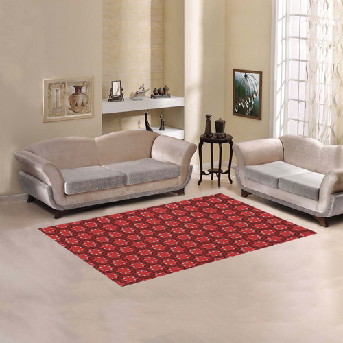 Red Passion Floral Pattern Area Rug 5'x3'3''