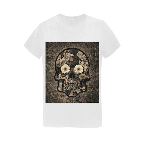 Smiling flower Sugarskull C Women's T-Shirt in USA Size (Two Sides Printing)
