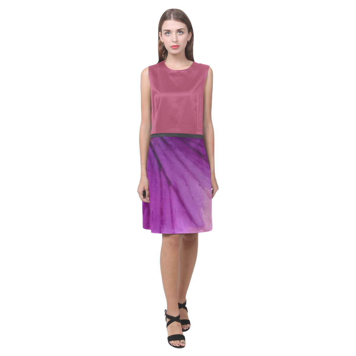 Hippie Pink and Purple Pansy Eos Women's Sleeveless Dress (Model D01)