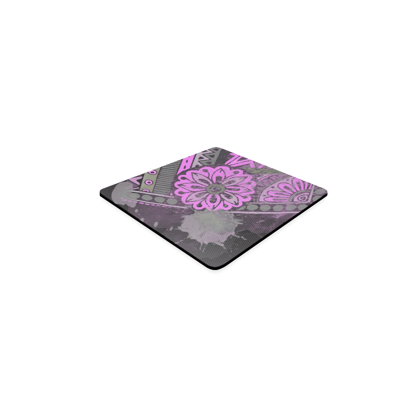 Pink Grunge Floral Modern Geometric Square Coaster