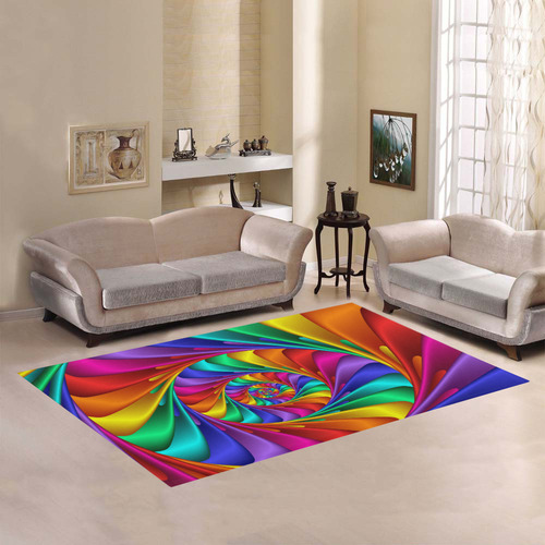 Psychedelic Rainbow Spiral Fractal Area Rug7'x5'