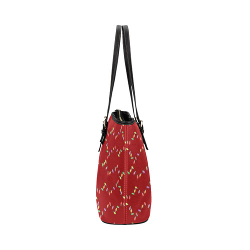 Festive Christmas Lights  on Red Leather Tote Bag/Small (Model 1651)