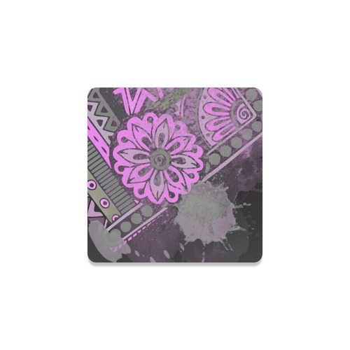 Pink Grunge Floral Modern Geometric Square Coaster