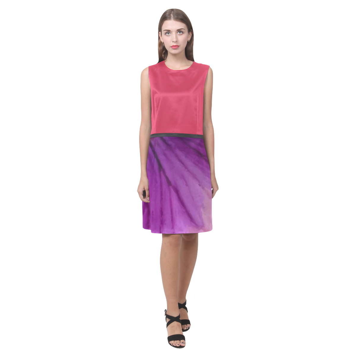 Teaberry Pink and Purple Pansy Eos Women's Sleeveless Dress (Model D01)