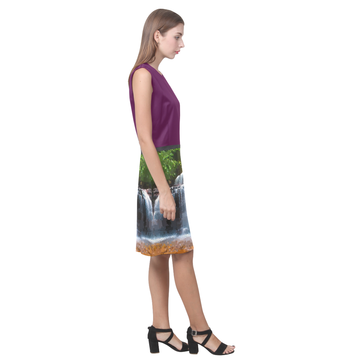 Blackberry and Pixel Waterfall Eos Women's Sleeveless Dress (Model D01)