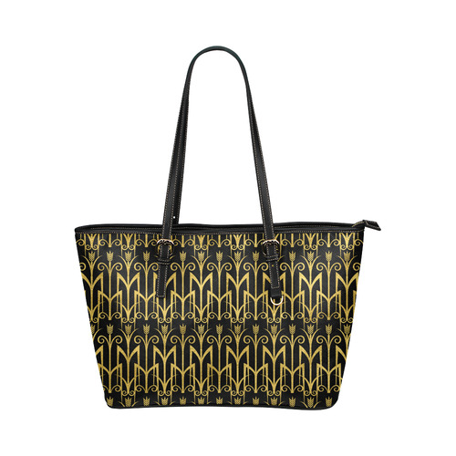 Beautiful BlackAnd Gold Art Deco Pattern Leather Tote Bag/Large (Model 1651)