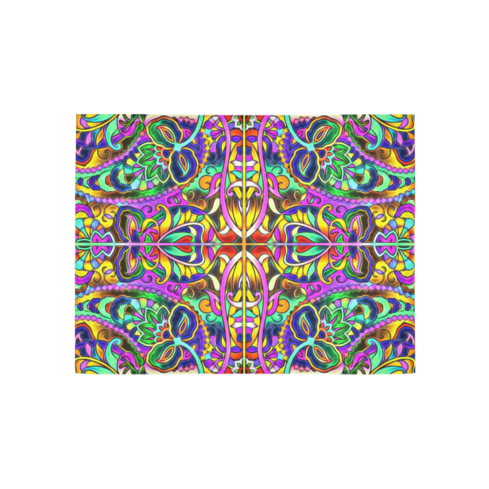 Oriental Ornaments Mosaic multicolored Area Rug 5'3''x4'