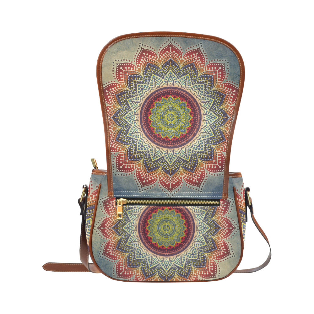 Folk Art MANDALA - dirty grunge blue red Saddle Bag/Small (Model 1649) Full Customization