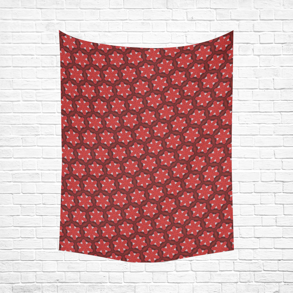 Red Passion Floral Pattern Cotton Linen Wall Tapestry 60"x 80"