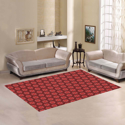 Red Passion Floral Pattern Area Rug7'x5'