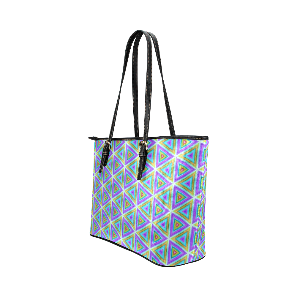 Colorful Retro Geometric Pattern Leather Tote Bag/Large (Model 1651)