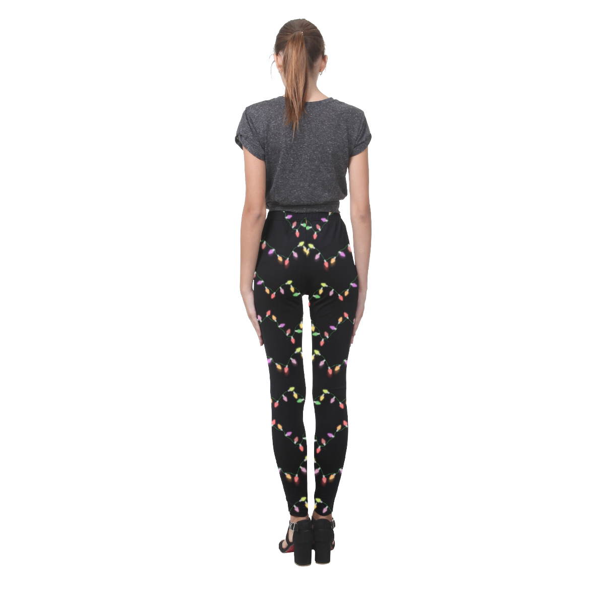 Festive Christmas Lights on Black Cassandra Women's Leggings (Model L01)