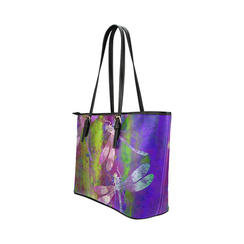 A Dragonflies QY Leather Tote Bag/Large (Model 1651)