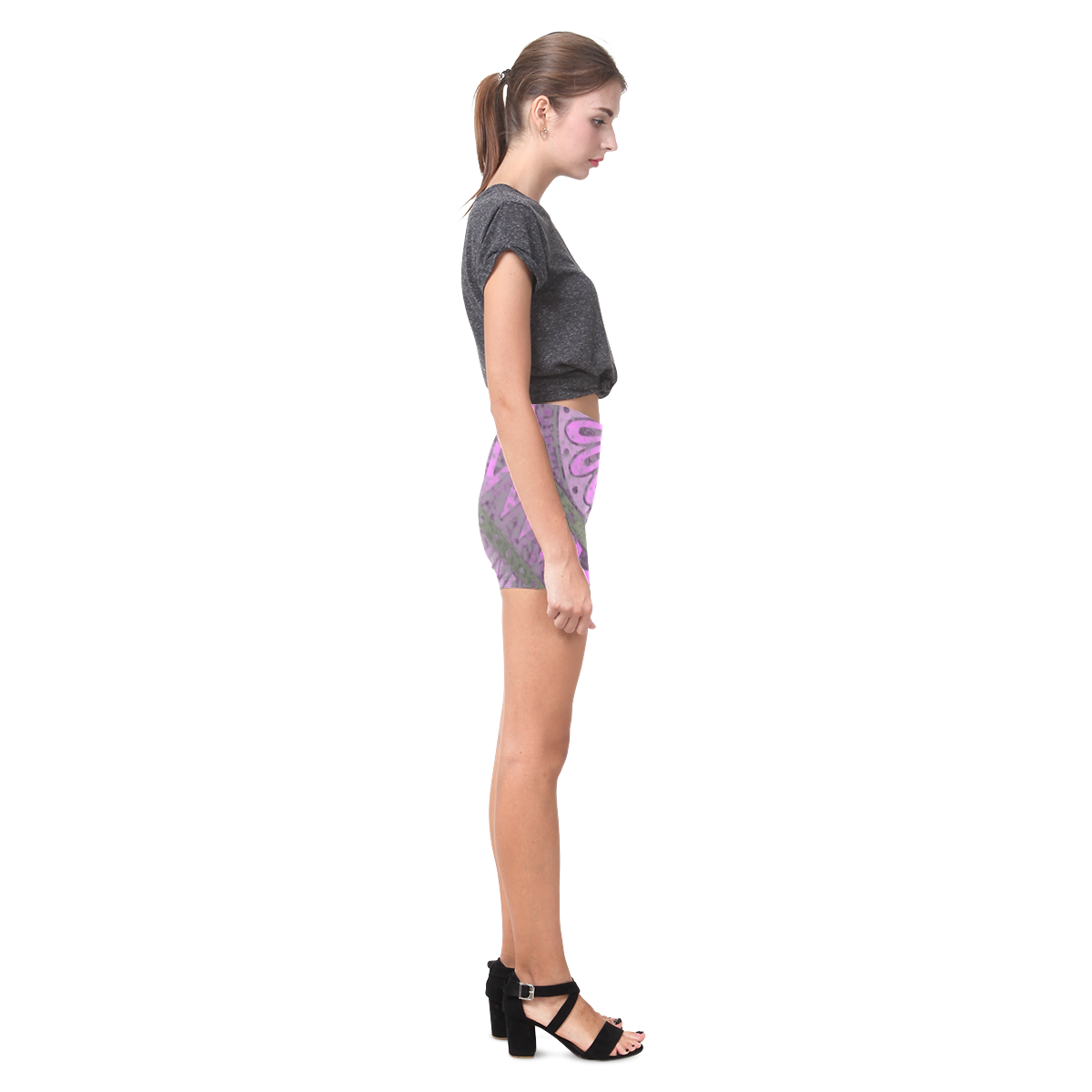 Pink Floral Modern Geometric Grunge Briseis Skinny Shorts (Model L04)