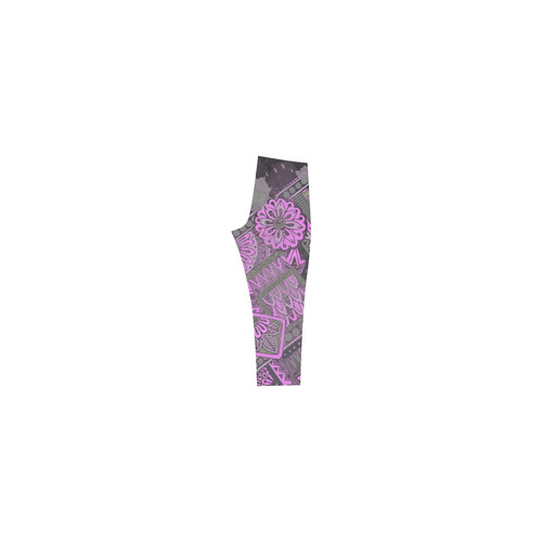 Pink Floral Modern Geometric Grunge Capri Legging (Model L02)