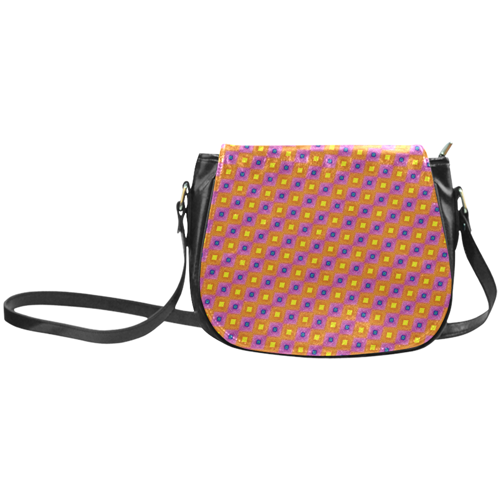 Vibrant Retro Diamond Pattern Classic Saddle Bag/Small (Model 1648)