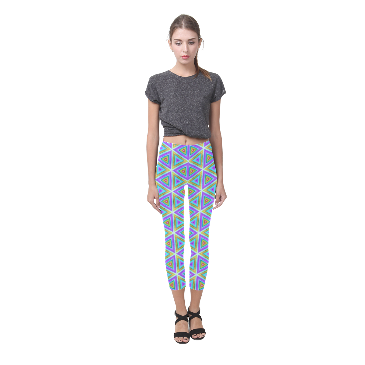 Colorful Retro Geometric Pattern Capri Legging (Model L02)