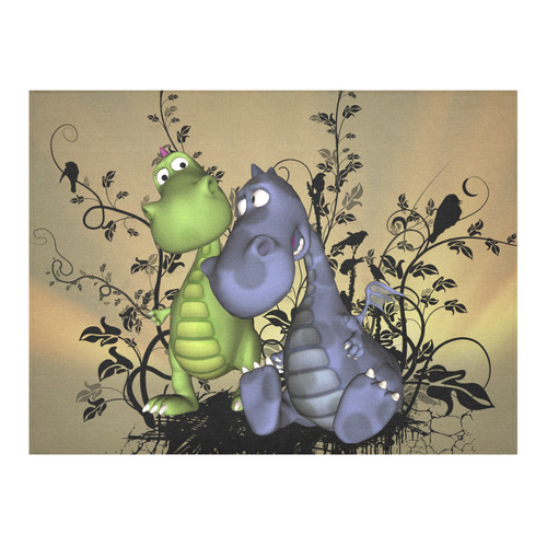 Best friends, funny dragons with flowers Cotton Linen Tablecloth 52"x 70"