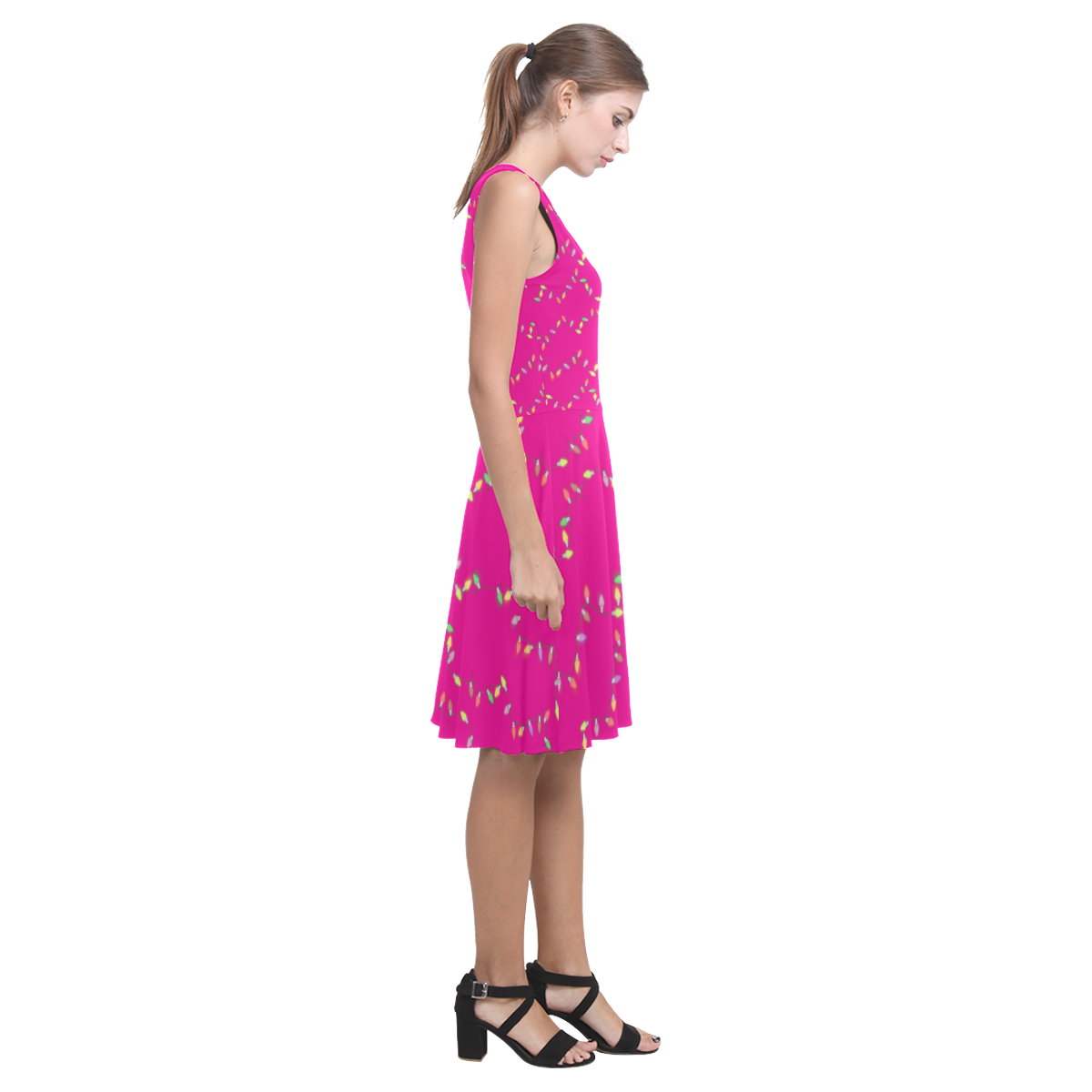 Festive Christmas Lights on Pink Atalanta Casual Sundress(Model D04)