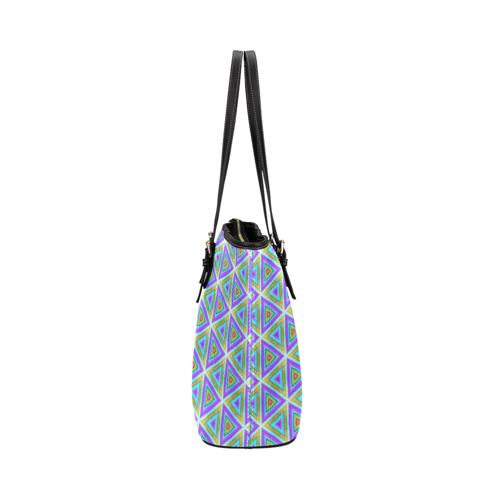 Colorful Retro Geometric Pattern Leather Tote Bag/Small (Model 1651)