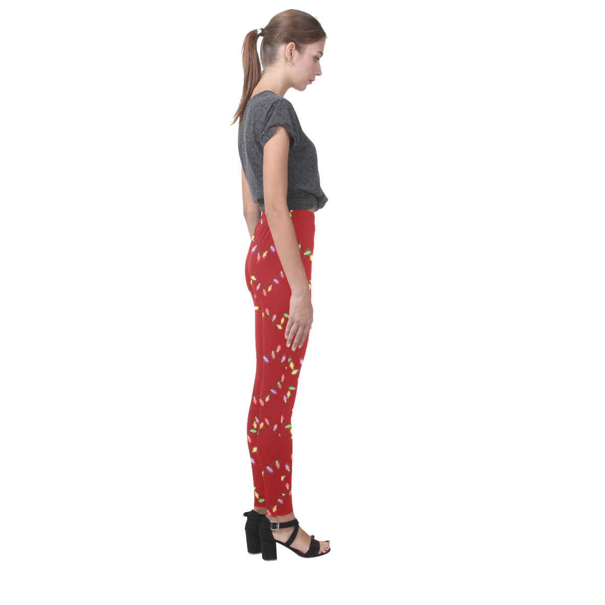 Festive Christmas Lights  on Red Cassandra Women's Leggings (Model L01)