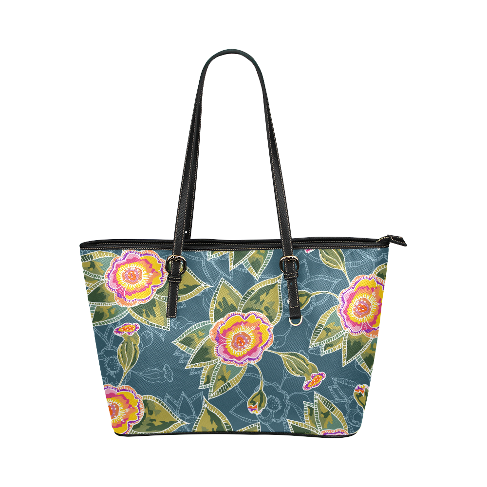 Floral Fantsy Pattern Leather Tote Bag/Small (Model 1651)