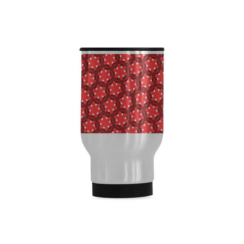 Red Passion Floral Pattern Travel Mug (Silver) (14 Oz)
