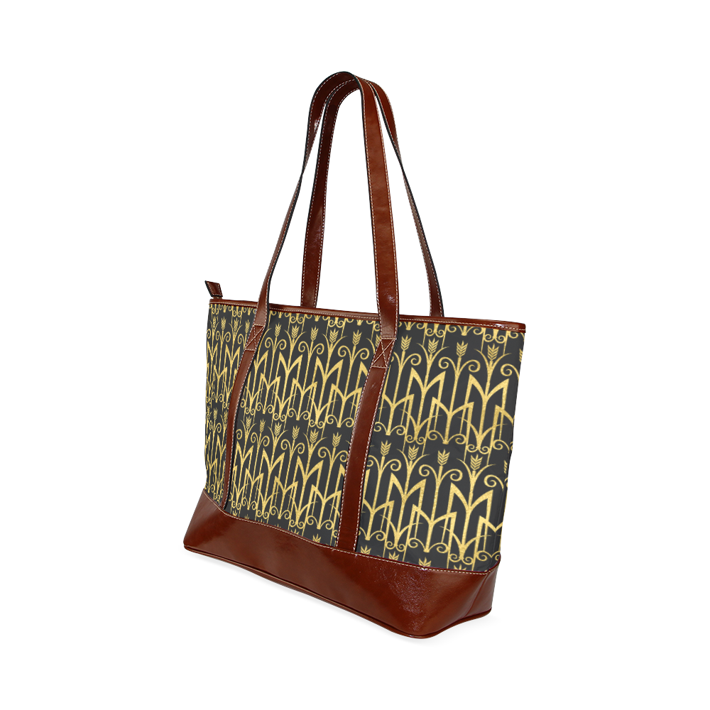 Beautiful BlackAnd Gold Art Deco Pattern Tote Handbag (Model 1642)