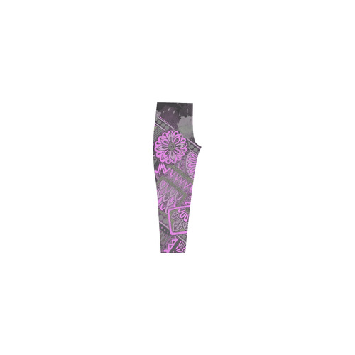 Pink Floral Modern Geometric Grunge Capri Legging (Model L02)