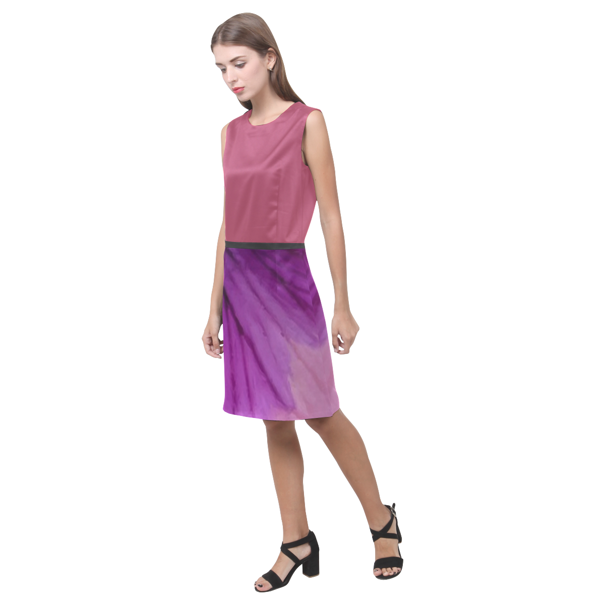 Hippie Pink and Purple Pansy Eos Women's Sleeveless Dress (Model D01)
