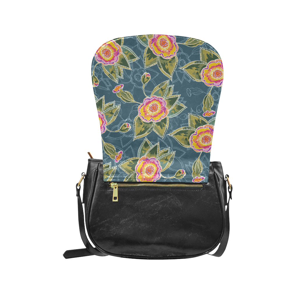 Floral Fantsy Pattern Classic Saddle Bag/Small (Model 1648)