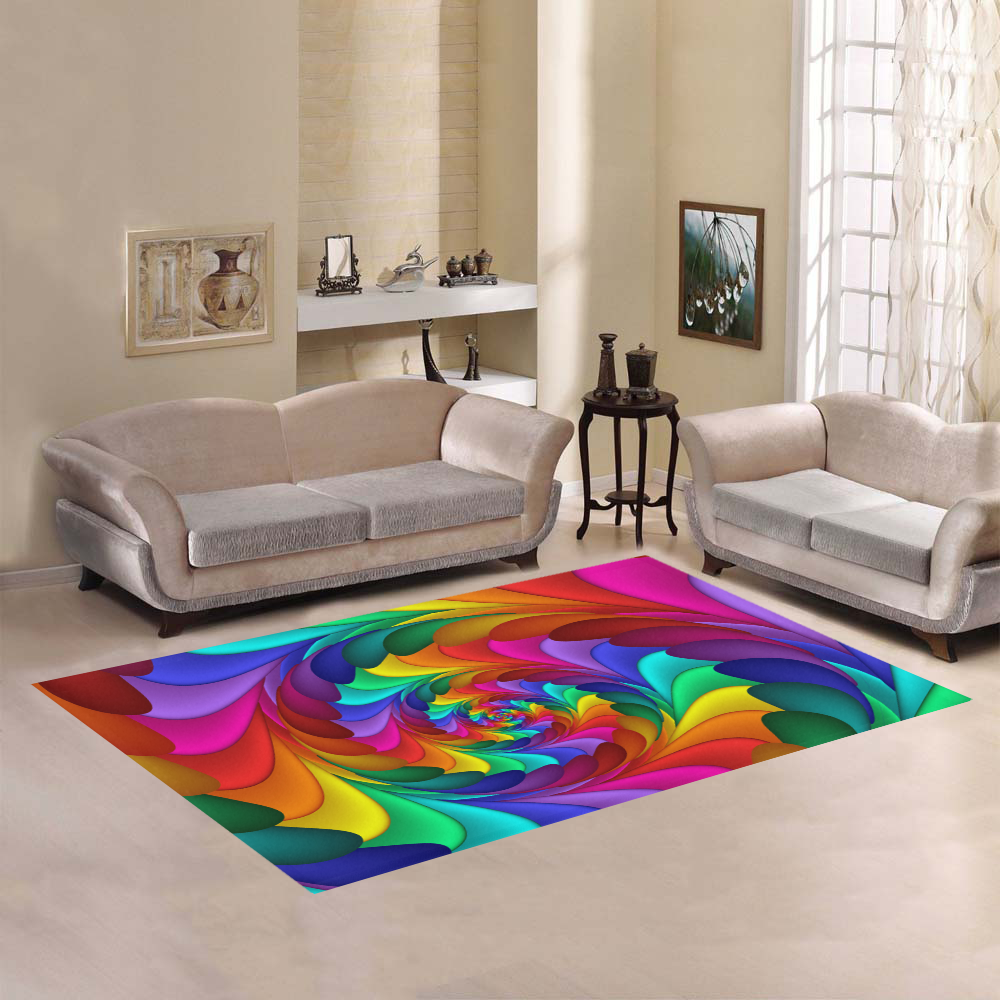 Psychedelic Rainbow Spiral Fractal Area Rug7'x5'