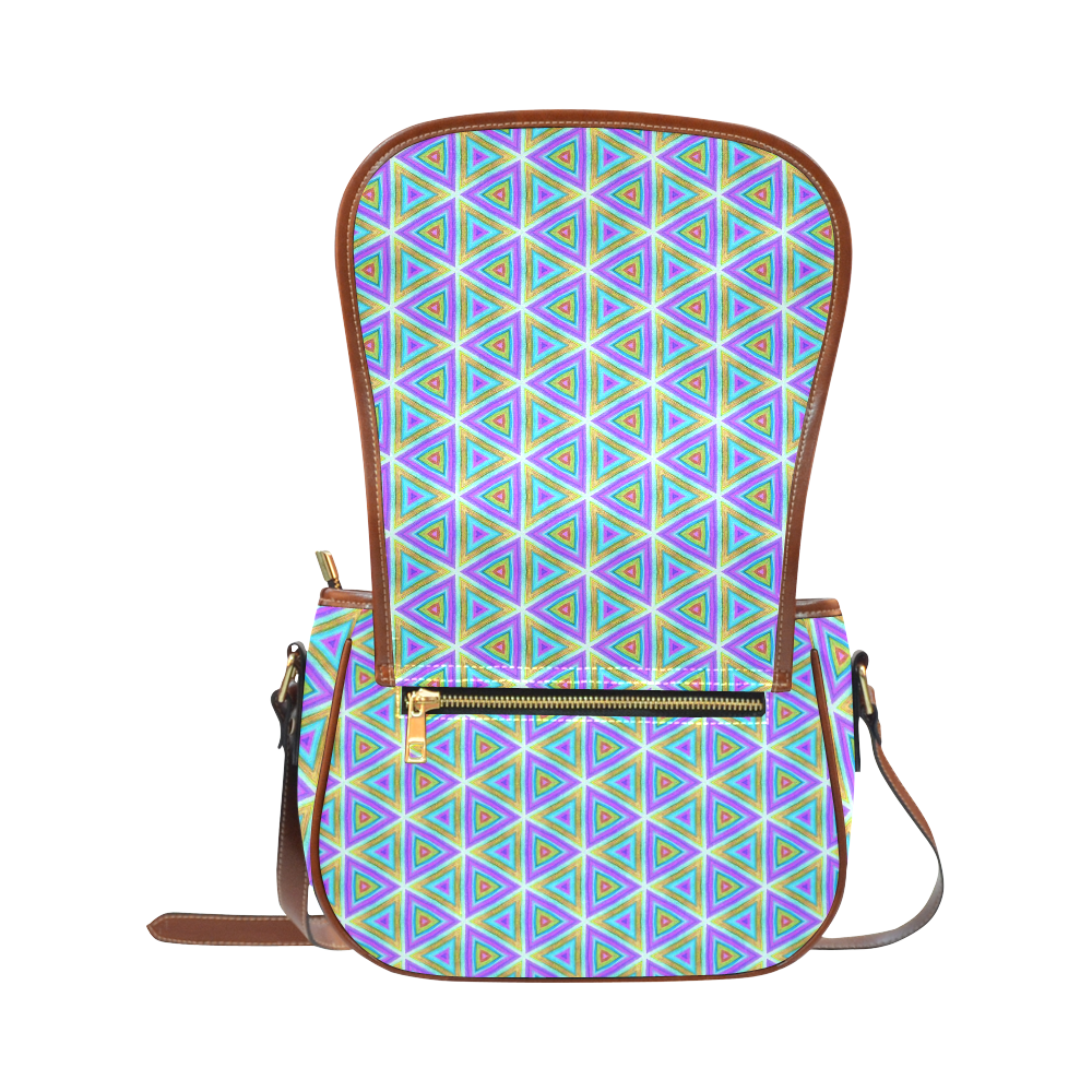 Colorful Retro Geometric Pattern Saddle Bag/Large (Model 1649)