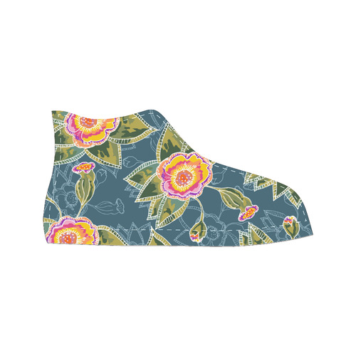 Floral Fantsy Pattern Men’s Classic High Top Canvas Shoes /Large Size (Model 017)