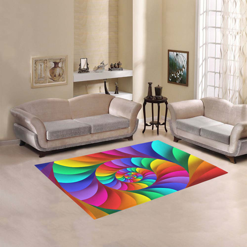 Psychedelic Rainbow Spiral Fractal Area Rug 5'3''x4'