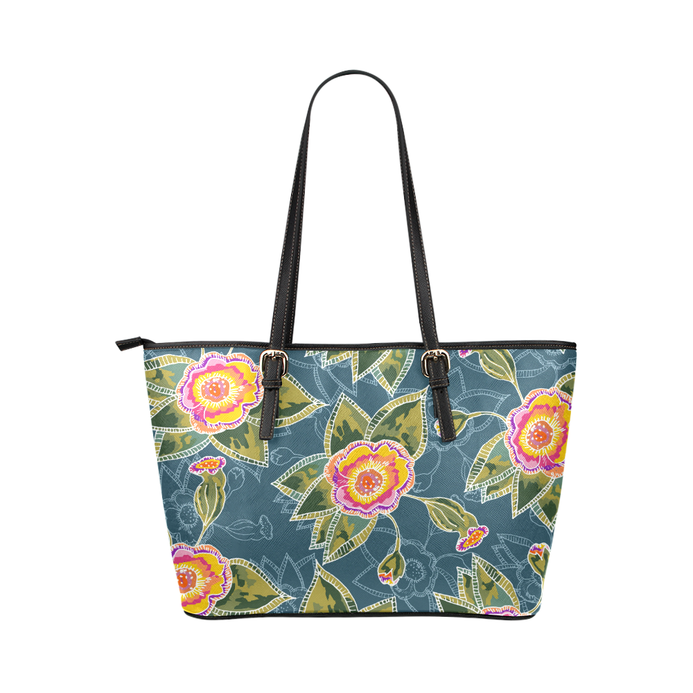 Floral Fantsy Pattern Leather Tote Bag/Small (Model 1651)