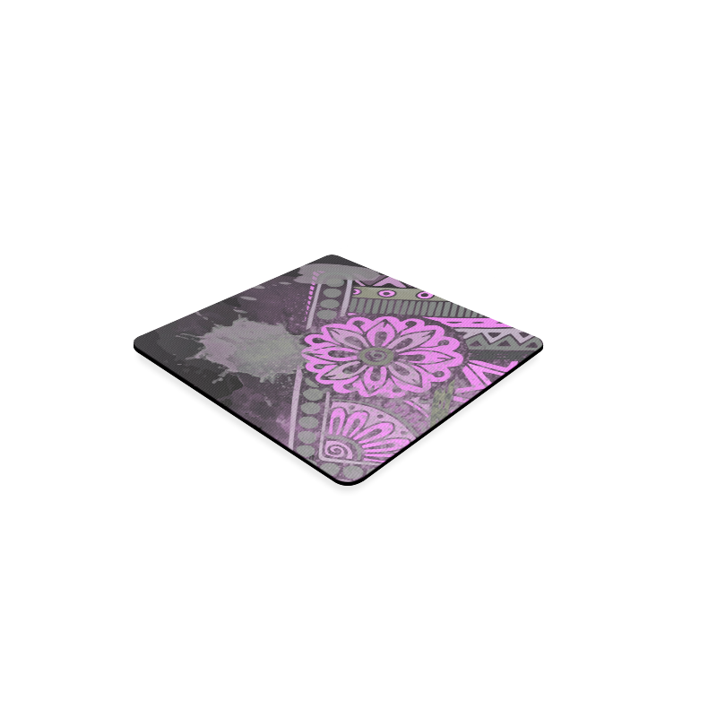 Pink Grunge Floral Modern Geometric Square Coaster