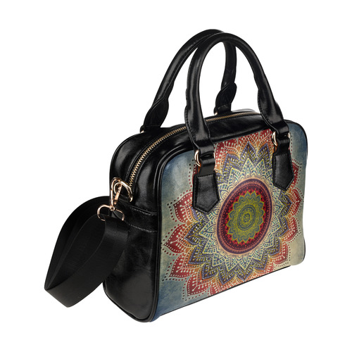 Folk Art MANDALA - dirty grunge blue red Shoulder Handbag (Model 1634)