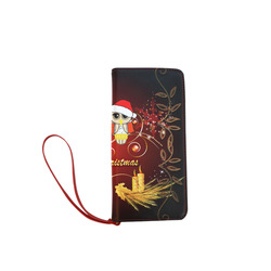 Cute christmas owl on red background Women's Clutch Wallet (Model 1637)